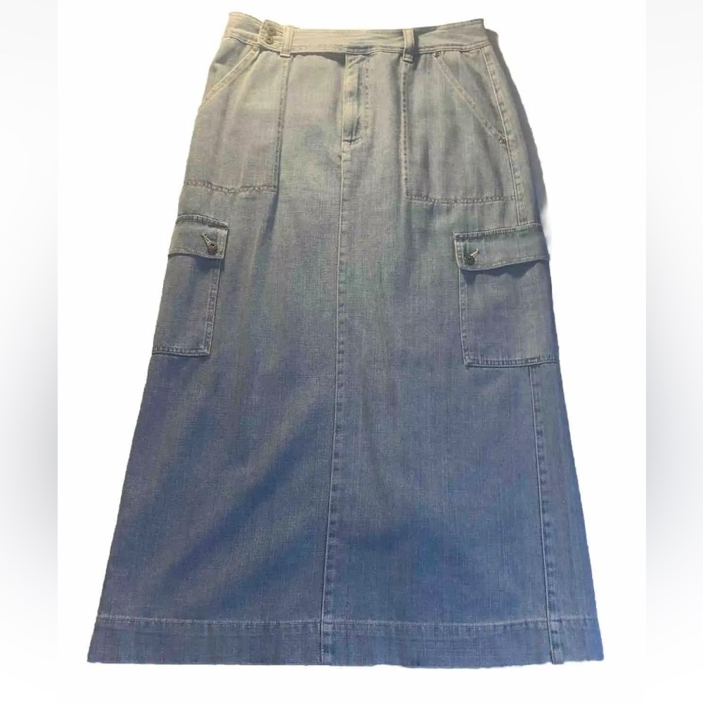 Vintage Liz Claiborne Liz‎ Sport Light Wash Denim Cargo Skirt Size 12 Boho Y2K